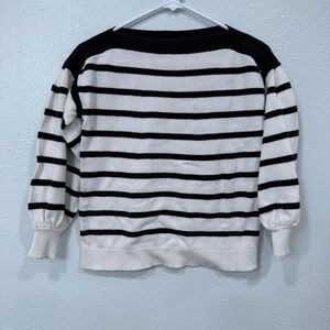 LOFT Petite Striped Boat Neck Sweater Black White Cotton XXSP